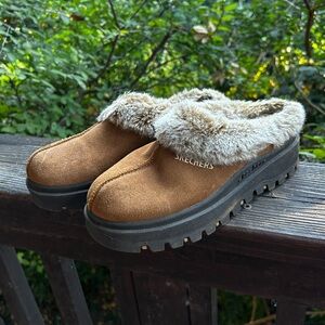 Skechers Shindigs Women's Brown Faux Fur Mules